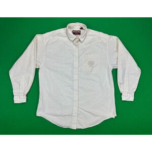 Vintage American Eagle For Her Button Down Shirt Womens 12 Ivory Cotton USA Made